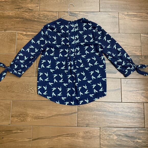 41 Hawthorn Hummingbird Shirt Semi Sheer Blue Top Blouse Womens Medium - Picture 8 of 8